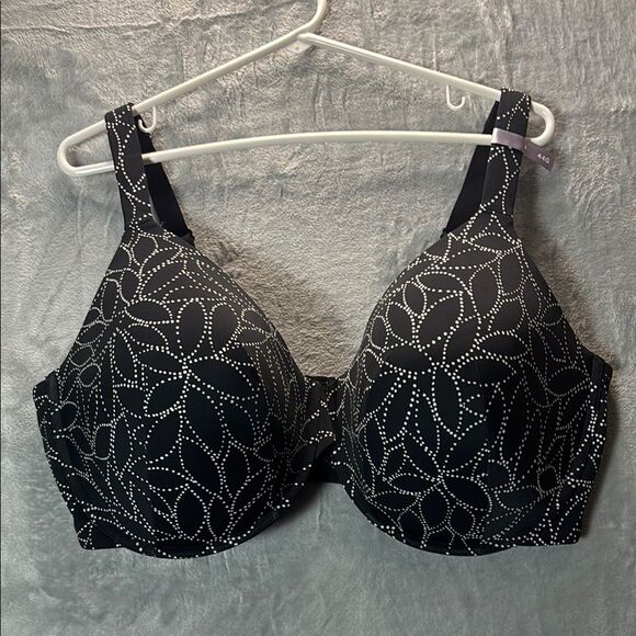 NWT New Ambrielle Everyday Full Coverage White Black Floral Dots Size 44G - Picture 1 of 8